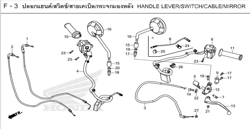 F-3 HANDLE LEVER/SWITCH/CABLE/MIRROR