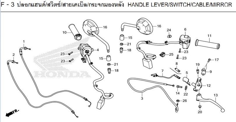 F-3 HANDLE LEVER/SWITCH/CABLE/MIRROR
