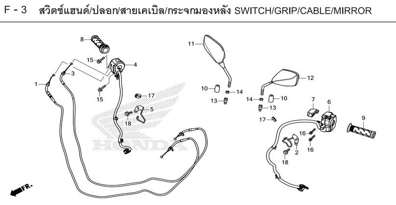 F-3 SWITCH/GRIP/CABLE/MIRROR