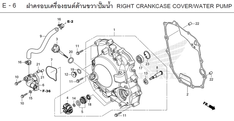E-6 RIGHT CRANKCASE COVER/WATER PUMP