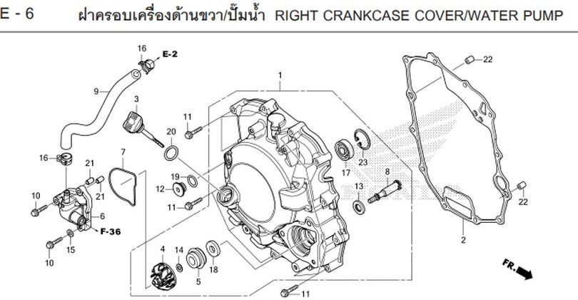 E-6 RIGHT CRANKCASE COVER/WATER PUMP